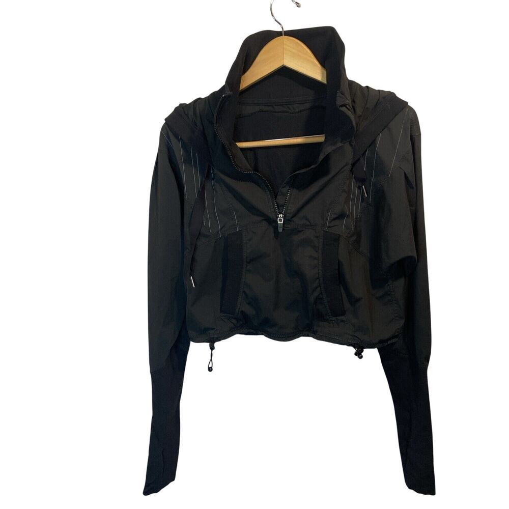 lululemon black reflective line funnel neck hoodie half zip Size 6